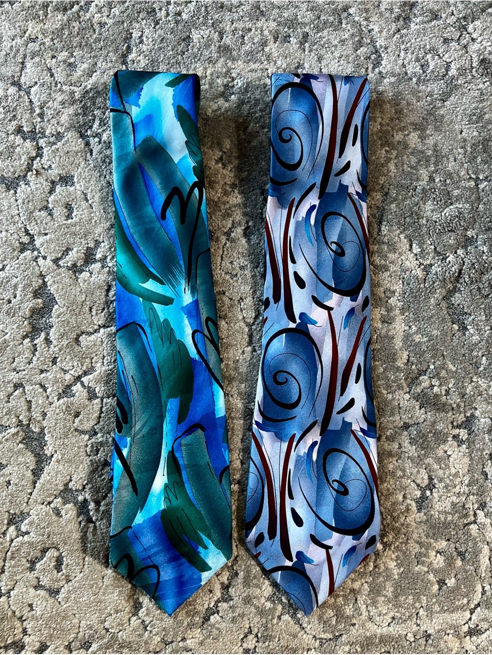 J GARCIA Two Men's Silk Ties Collection 40 Carousel & 44 Mod Furniture Abstract
